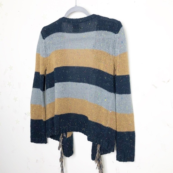 PULL &  Bear striped speckled knit open closure fringe cardigan - Picture 2 of 8